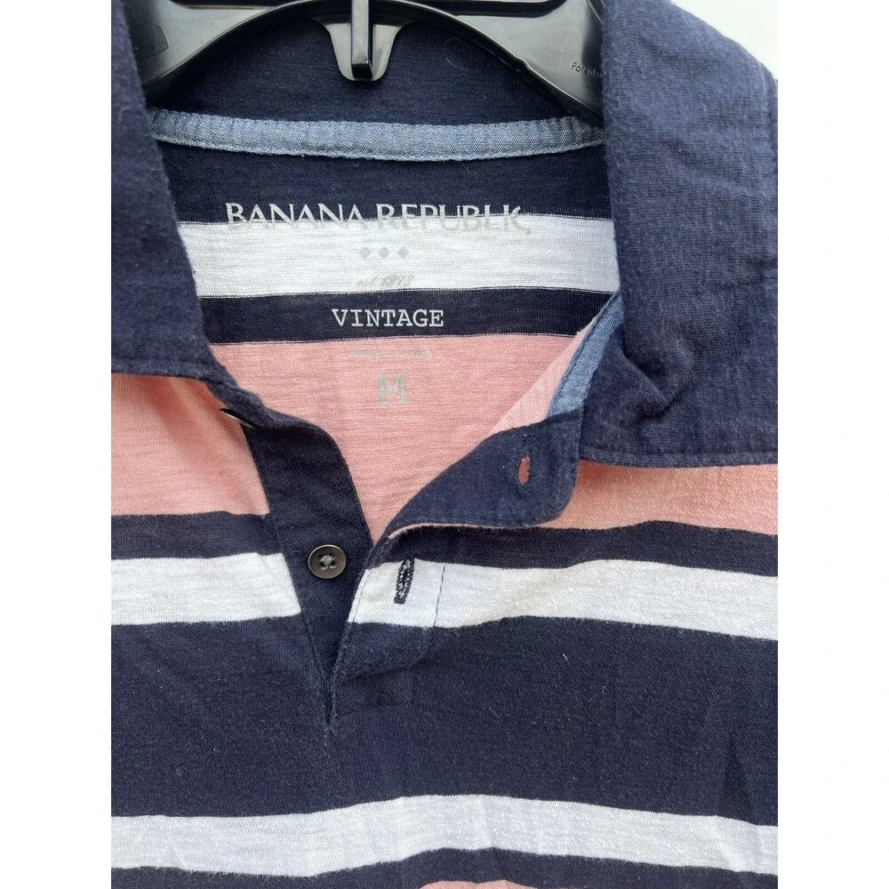 Banana Republic Vintage Polo Shirt Mens Medium Multicolor Striped Short Sleeve